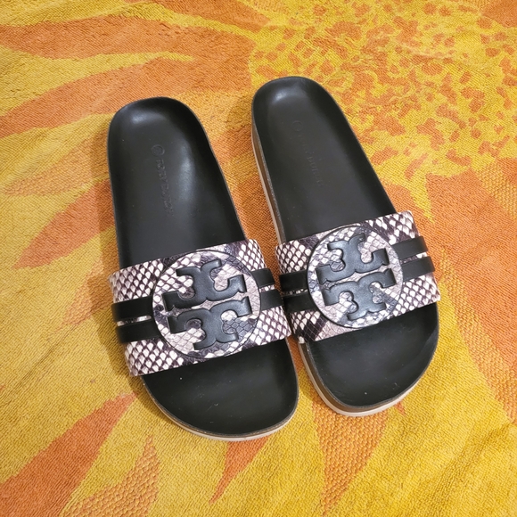Tory Burch Shoes - Tory Burch Black and Silver Slide Sandals